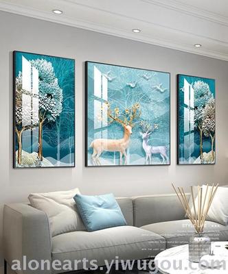 現(xiàn)代簡(jiǎn)約北歐客廳晶瓷鑲鉆裝飾畫掛畫沙發(fā)背景墻裝飾三聯(lián)畫壁畫